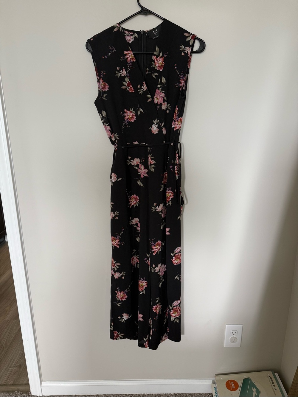 AX Paris Black Pink Floral Wide Leg Jumpsuit Small